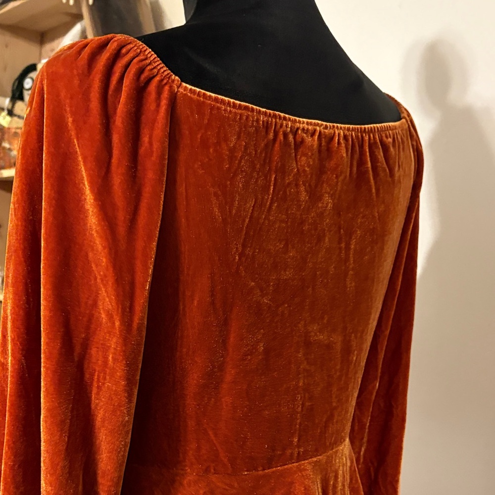Velvet Ruched Orange Top - Picture 5 of 6